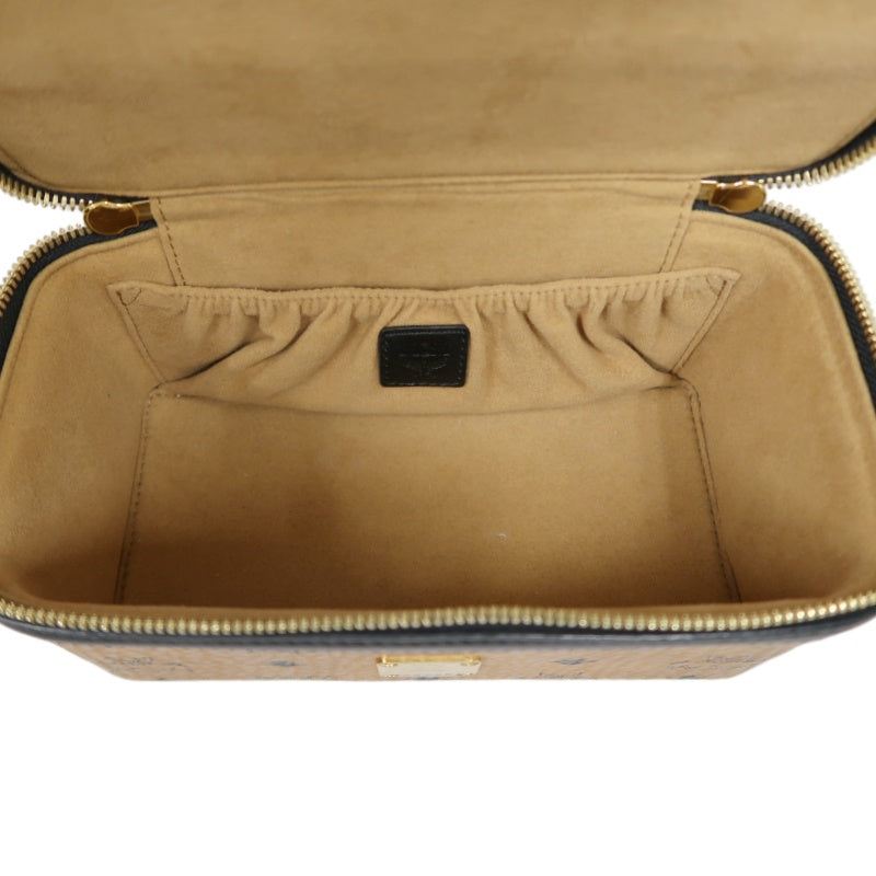 MCM Brown Visetos PVC Vanity Case Top Handle Shoulder Crossbody Bag With Gold Hardware