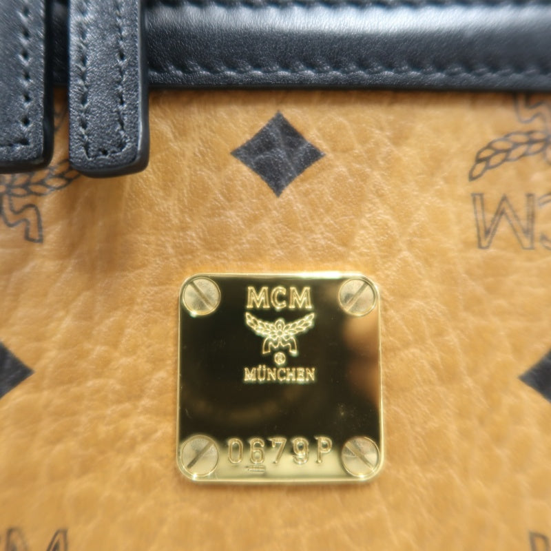 MCM Brown Visetos PVC Vanity Case Top Handle Shoulder Crossbody Bag With Gold Hardware