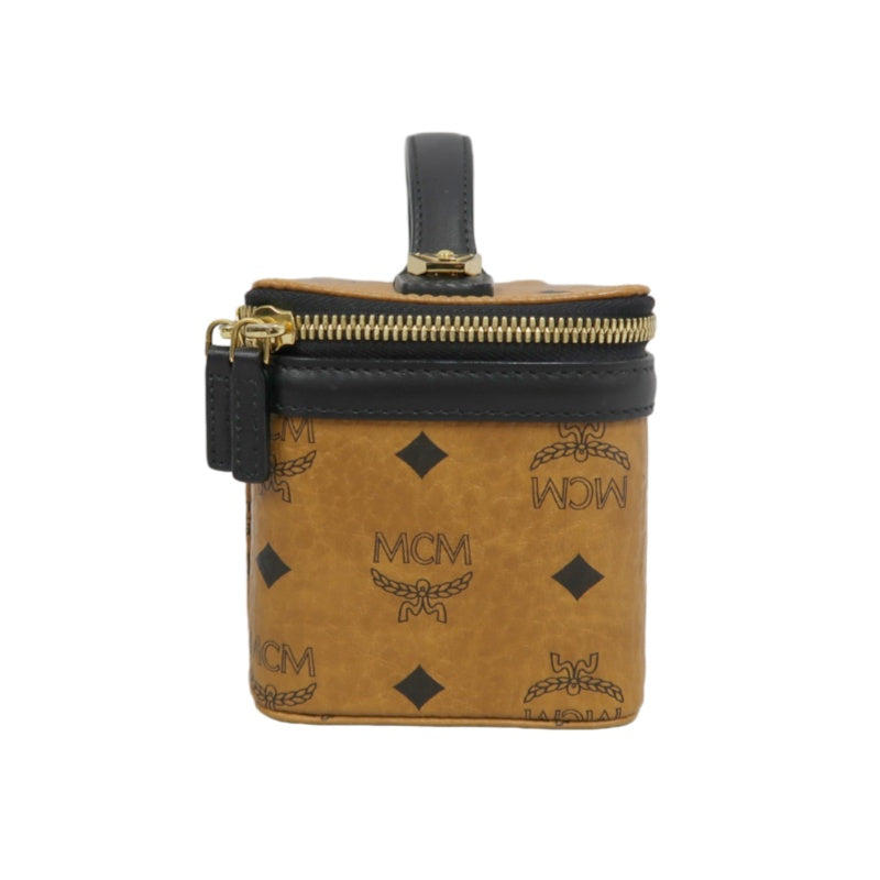 MCM Brown Visetos PVC Vanity Case Top Handle Shoulder Crossbody Bag With Gold Hardware