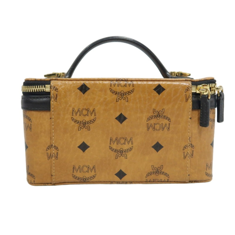 MCM Brown Visetos PVC Vanity Case Top Handle Shoulder Crossbody Bag With Gold Hardware