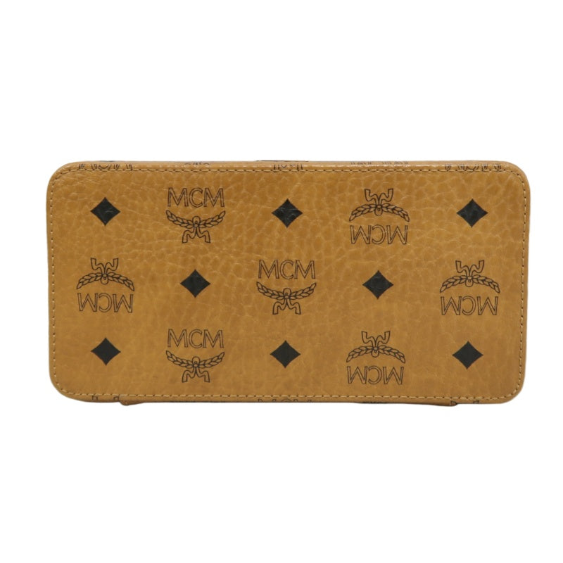 MCM Brown Visetos PVC Vanity Case Top Handle Shoulder Crossbody Bag With Gold Hardware