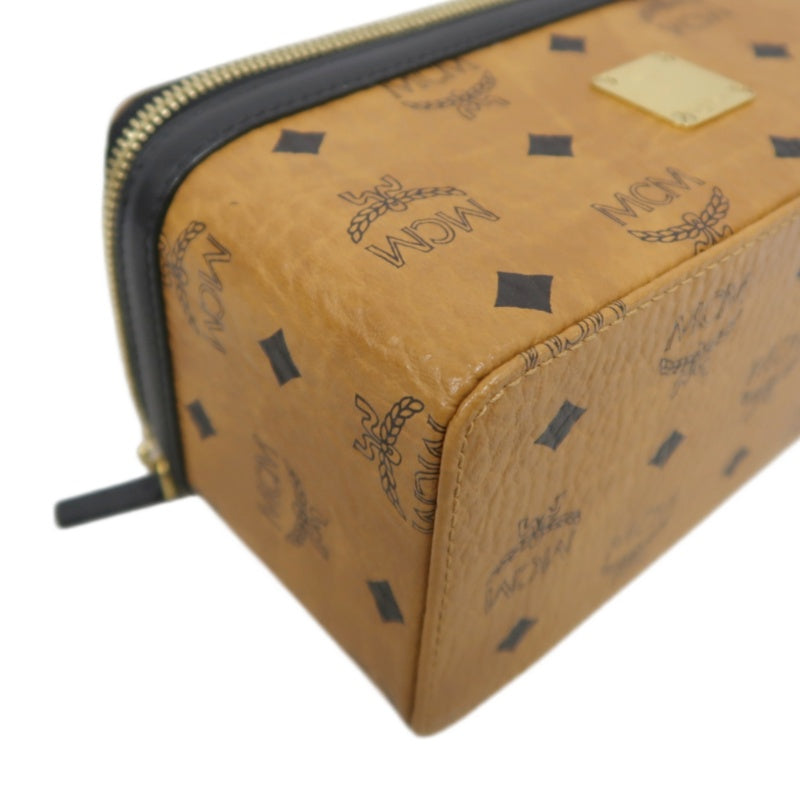 MCM Brown Visetos PVC Vanity Case Top Handle Shoulder Crossbody Bag With Gold Hardware