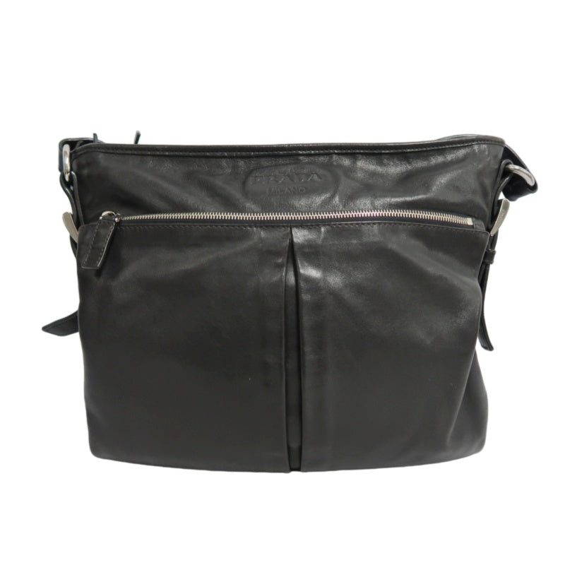 PRADA Black Cowhide Leather Shoulder Crossbody Bag With Silver Hardware