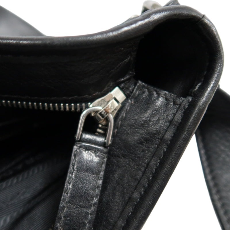 PRADA Black Cowhide Leather Shoulder Crossbody Bag With Silver Hardware