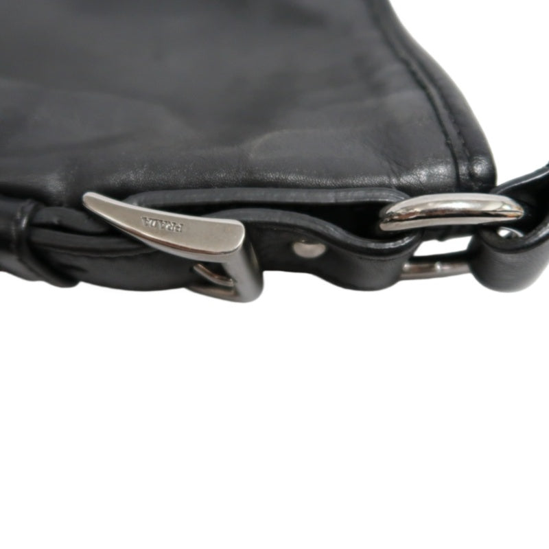 PRADA Black Cowhide Leather Shoulder Crossbody Bag With Silver Hardware