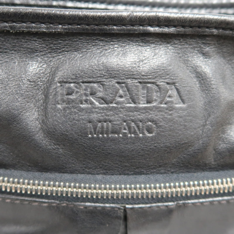 PRADA Black Cowhide Leather Shoulder Crossbody Bag With Silver Hardware