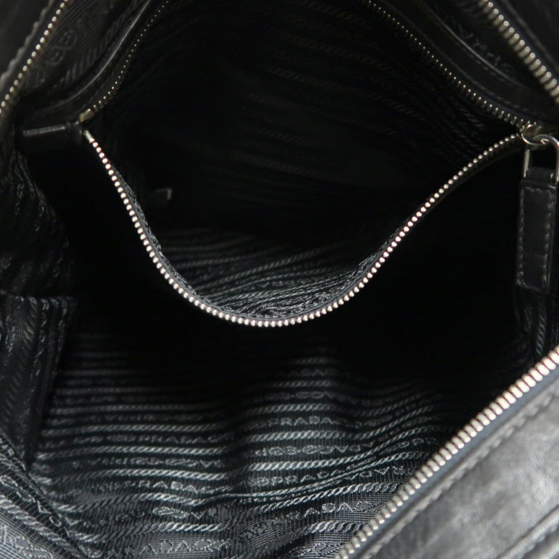 PRADA Black Cowhide Leather Shoulder Crossbody Bag With Silver Hardware
