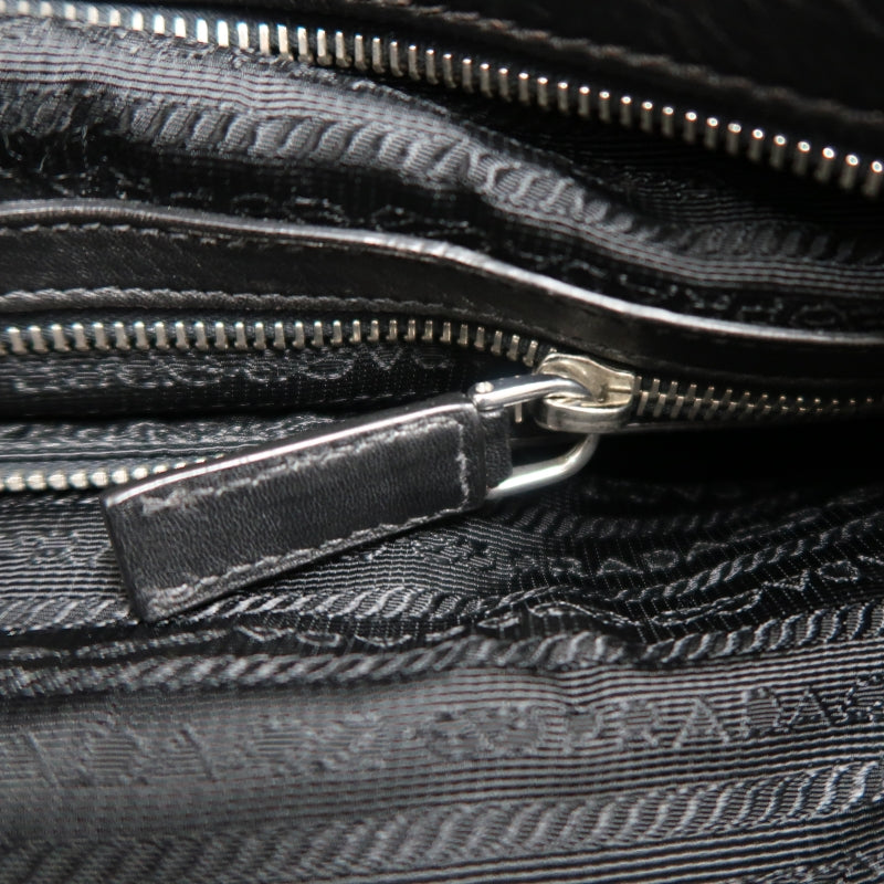 PRADA Black Cowhide Leather Shoulder Crossbody Bag With Silver Hardware