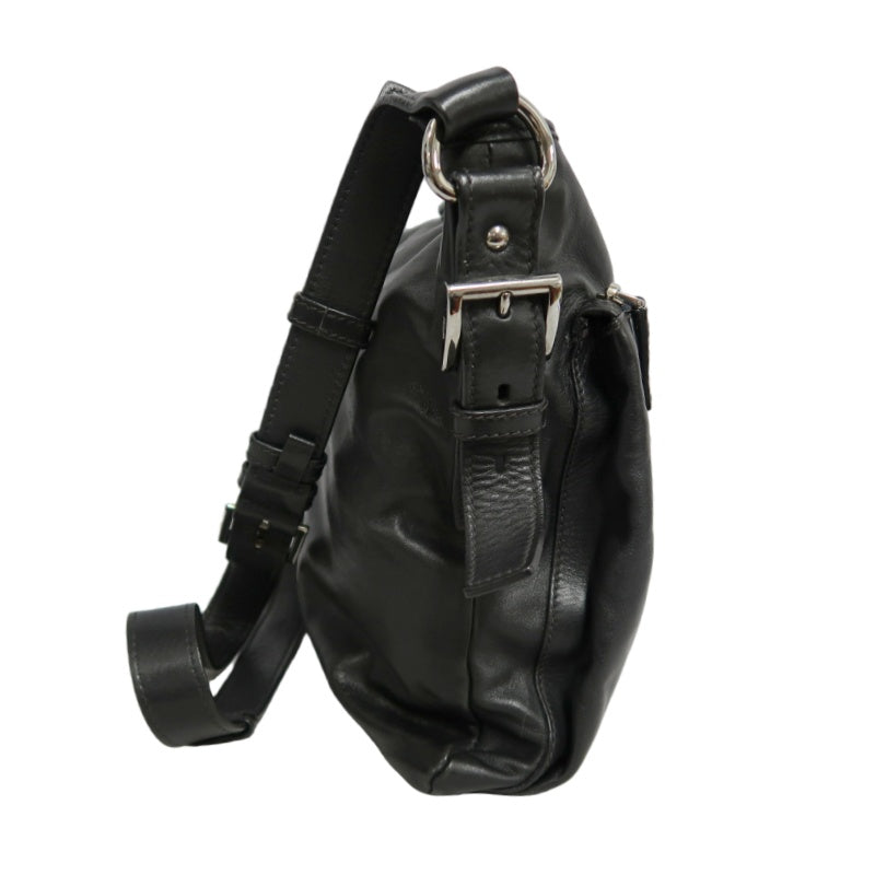 PRADA Black Cowhide Leather Shoulder Crossbody Bag With Silver Hardware