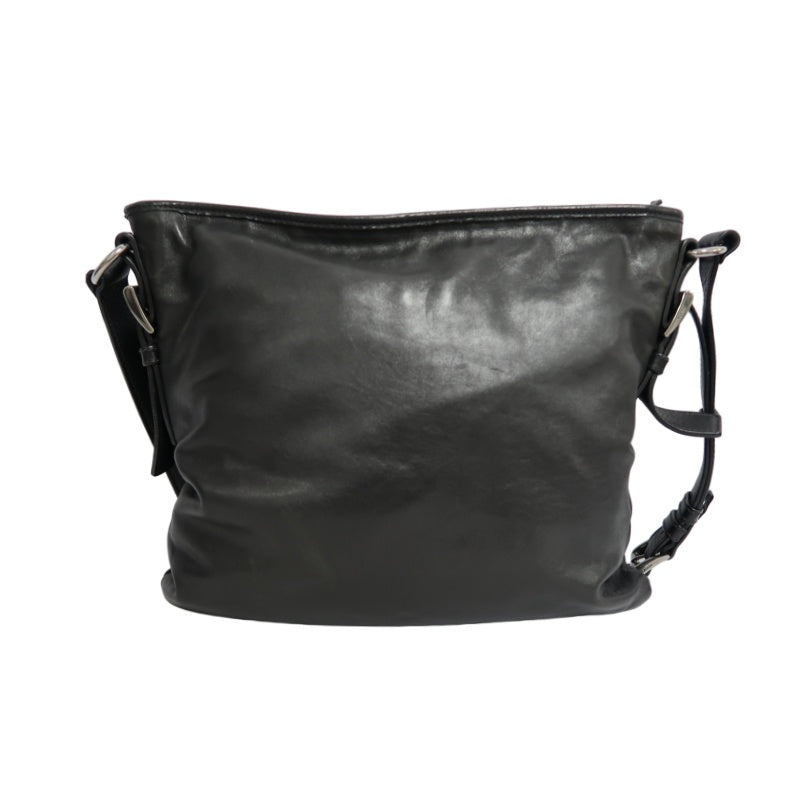 PRADA Black Cowhide Leather Shoulder Crossbody Bag With Silver Hardware
