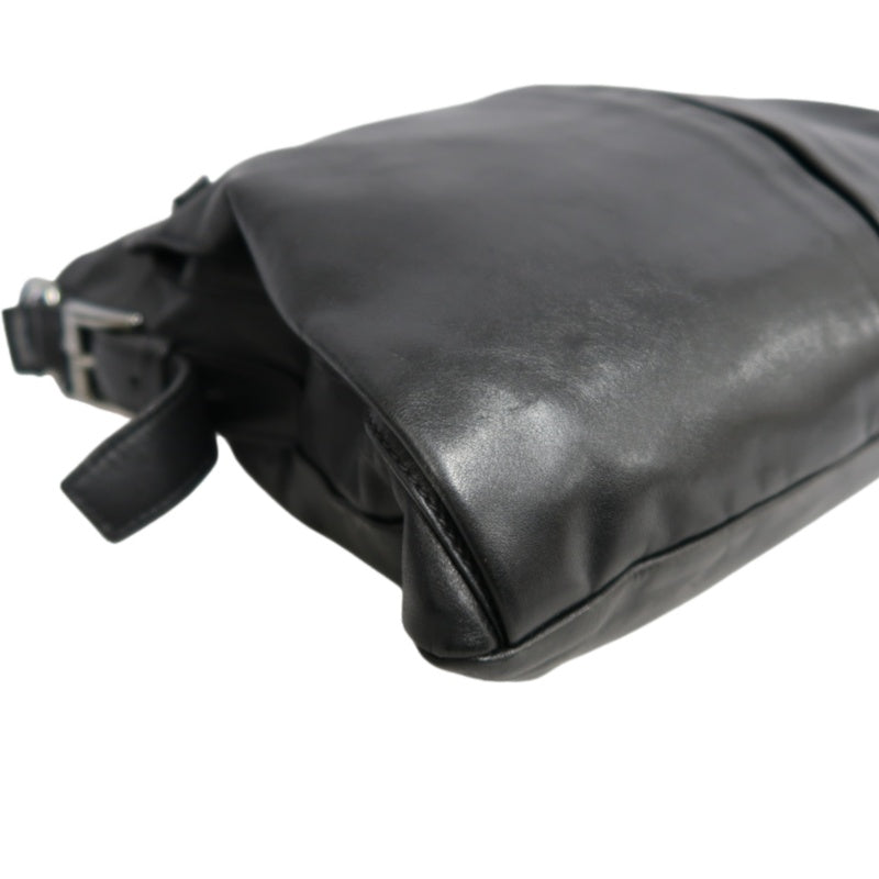 PRADA Black Cowhide Leather Shoulder Crossbody Bag With Silver Hardware