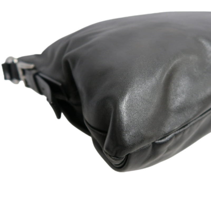 PRADA Black Cowhide Leather Shoulder Crossbody Bag With Silver Hardware