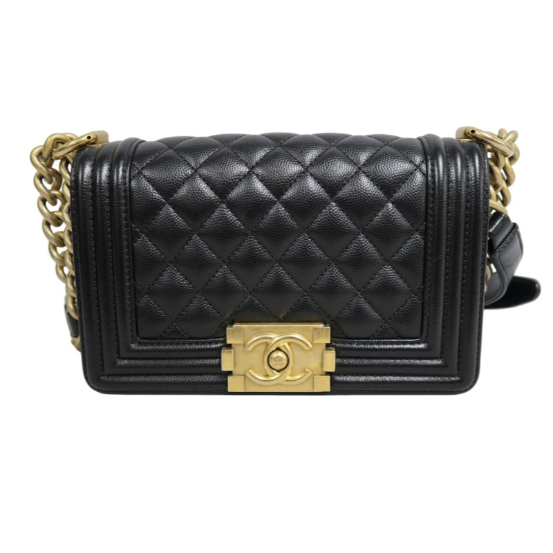 CHANEL Black Calfskin Quilted Boy Leboy Gold Buckle Shoulder Bag With Gold Hardware, Comes With Authenticity Card & Dust Bag