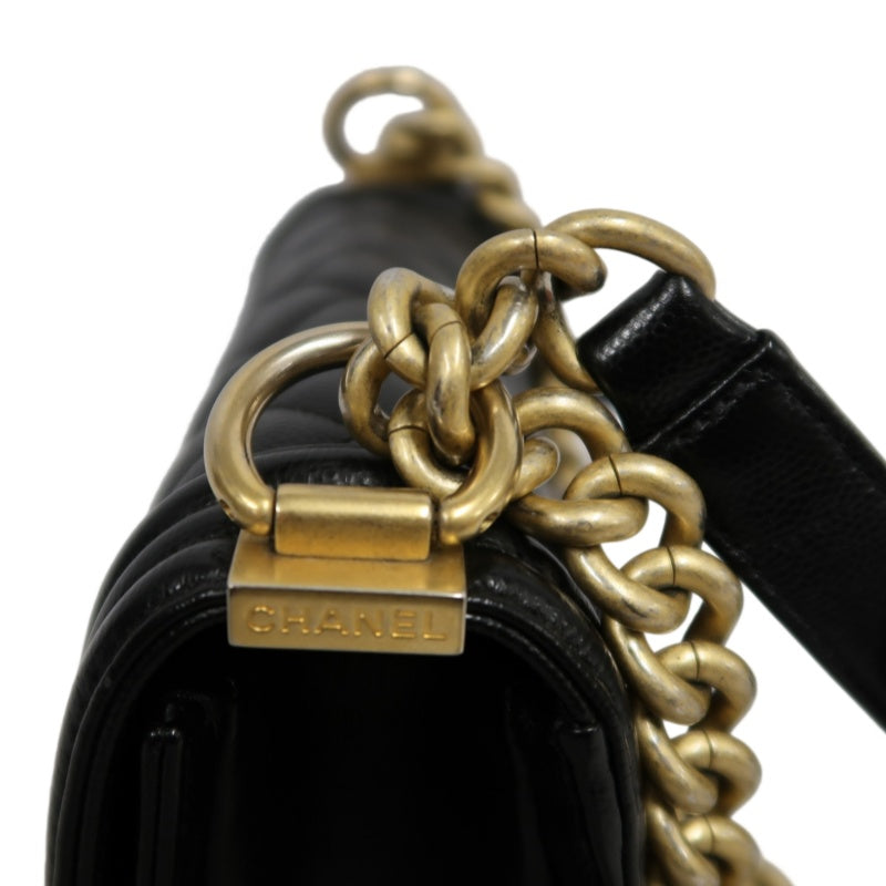 CHANEL Black Calfskin Quilted Boy Leboy Gold Buckle Shoulder Bag With Gold Hardware, Comes With Authenticity Card & Dust Bag