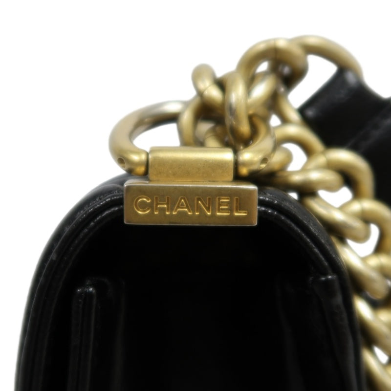 CHANEL Black Calfskin Quilted Boy Leboy Gold Buckle Shoulder Bag With Gold Hardware, Comes With Authenticity Card & Dust Bag