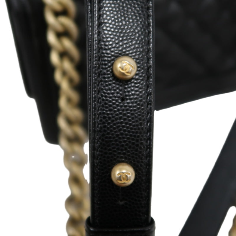 CHANEL Black Calfskin Quilted Boy Leboy Gold Buckle Shoulder Bag With Gold Hardware, Comes With Authenticity Card & Dust Bag