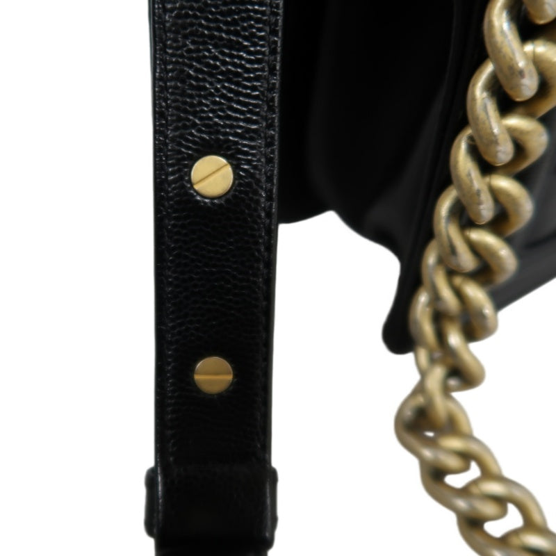 CHANEL Black Calfskin Quilted Boy Leboy Gold Buckle Shoulder Bag With Gold Hardware, Comes With Authenticity Card & Dust Bag