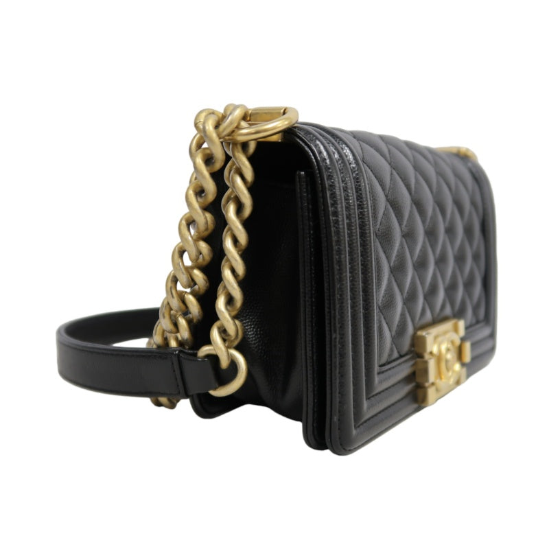 CHANEL Black Calfskin Quilted Boy Leboy Gold Buckle Shoulder Bag With Gold Hardware, Comes With Authenticity Card & Dust Bag
