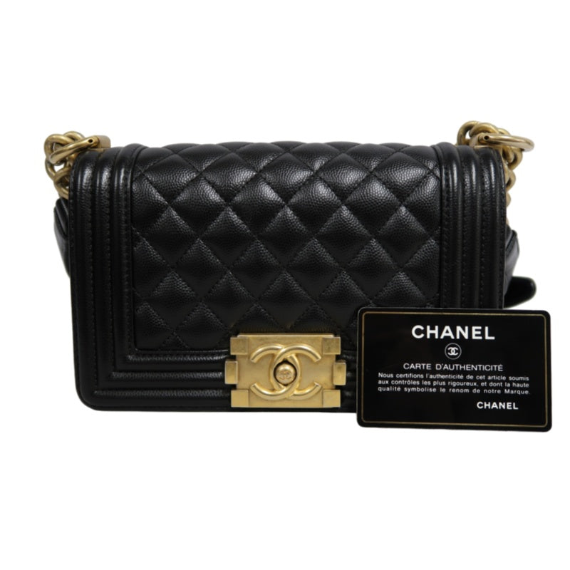 CHANEL Black Calfskin Quilted Boy Leboy Gold Buckle Shoulder Bag With Gold Hardware, Comes With Authenticity Card & Dust Bag