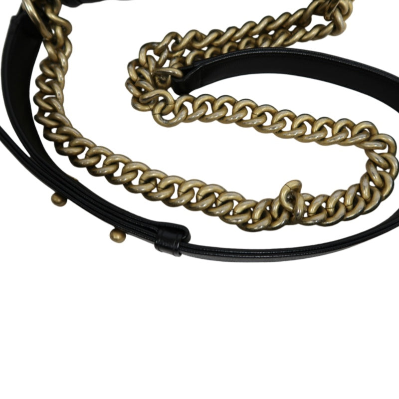 CHANEL Black Calfskin Quilted Boy Leboy Gold Buckle Shoulder Bag With Gold Hardware, Comes With Authenticity Card & Dust Bag