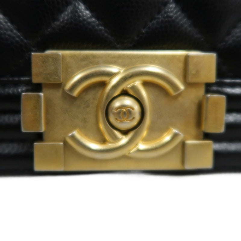 CHANEL Black Calfskin Quilted Boy Leboy Gold Buckle Shoulder Bag With Gold Hardware, Comes With Authenticity Card & Dust Bag