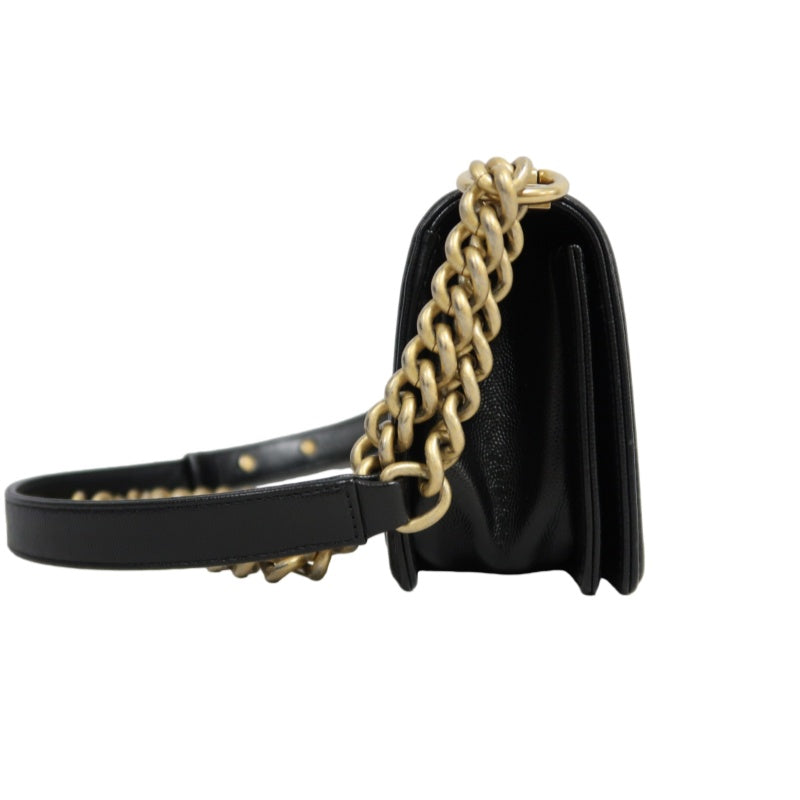 CHANEL Black Calfskin Quilted Boy Leboy Gold Buckle Shoulder Bag With Gold Hardware, Comes With Authenticity Card & Dust Bag