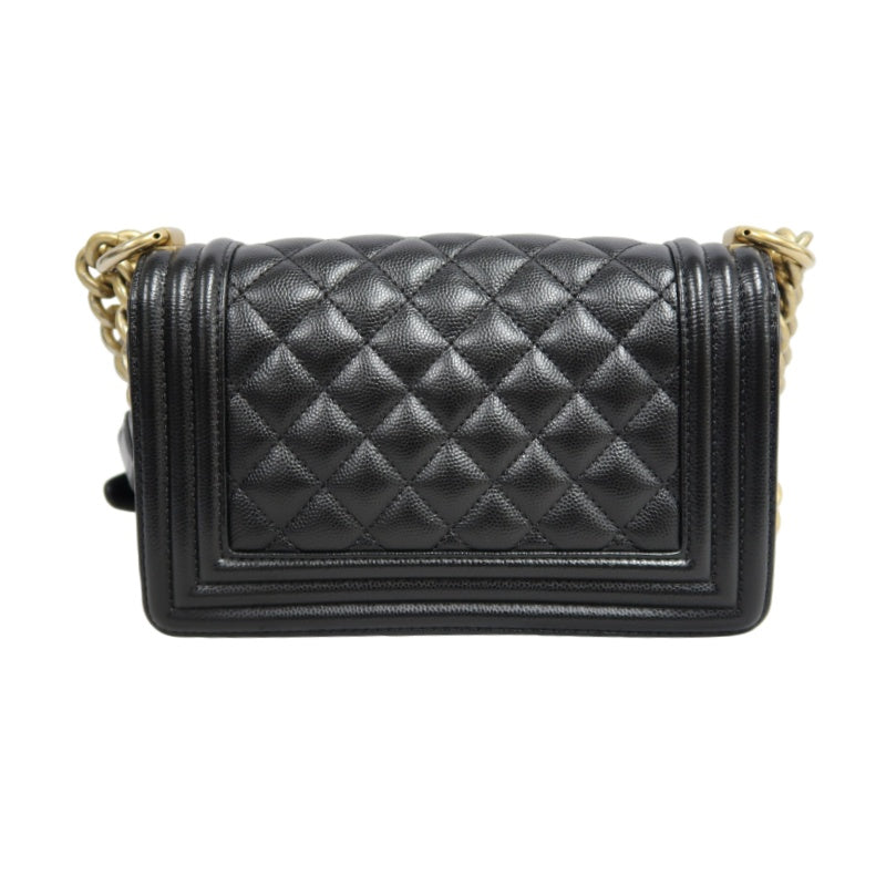 CHANEL Black Calfskin Quilted Boy Leboy Gold Buckle Shoulder Bag With Gold Hardware, Comes With Authenticity Card & Dust Bag