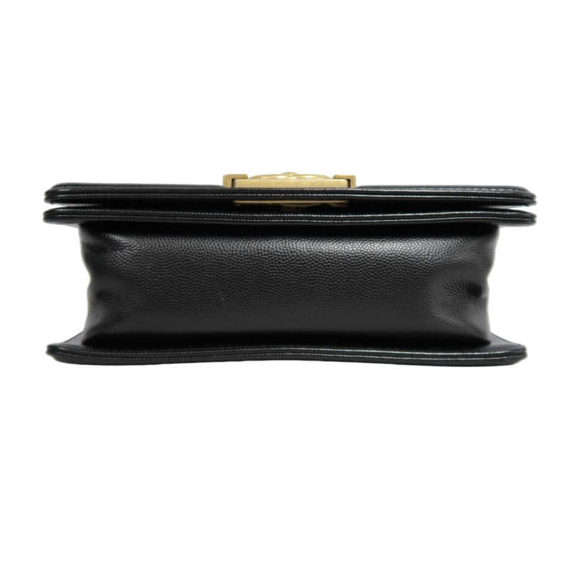 CHANEL Black Calfskin Quilted Boy Leboy Gold Buckle Shoulder Bag With Gold Hardware, Comes With Authenticity Card & Dust Bag