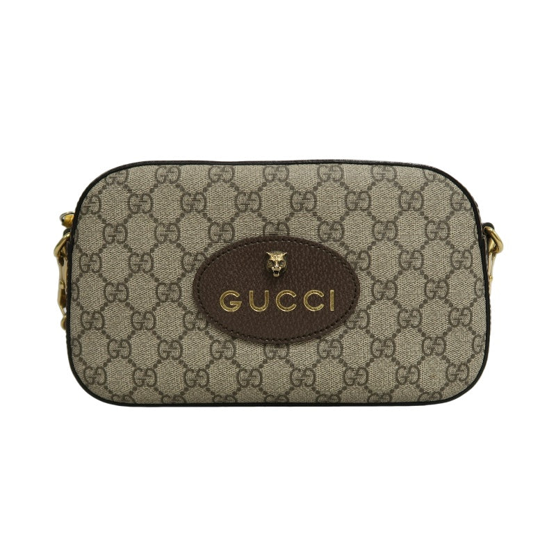 GUCCI Brown GG Supreme PVC Neo Vintage Tiger Head Camera Shoulder Crossbody Bag With Signature Web Strap