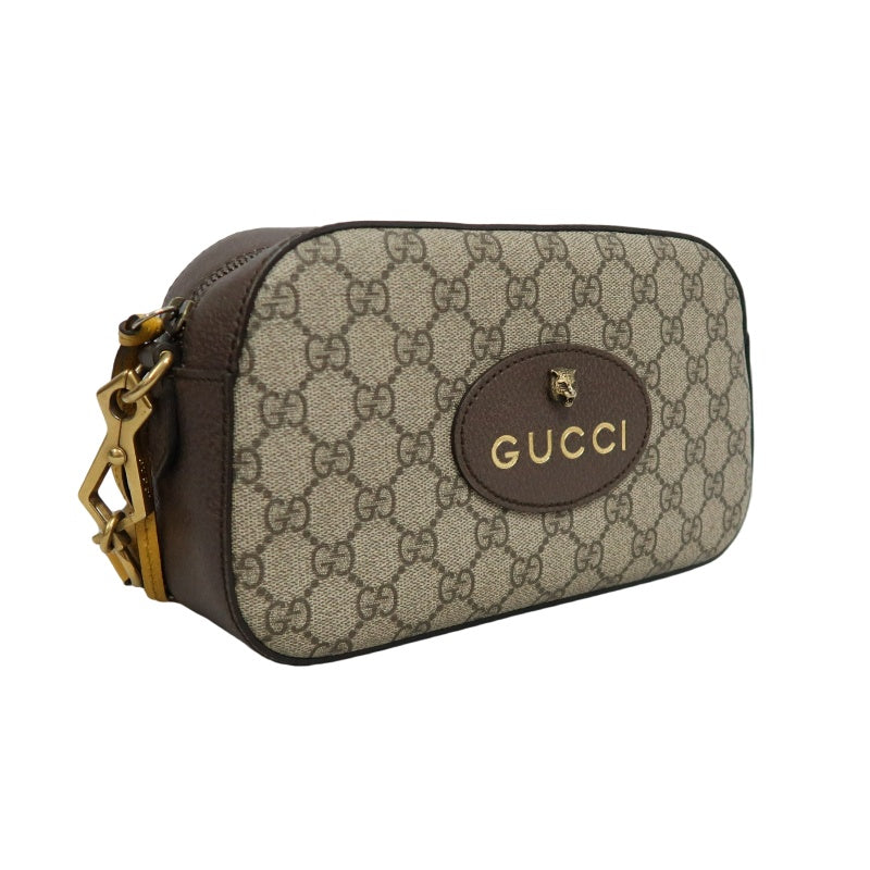 GUCCI Brown GG Supreme PVC Neo Vintage Tiger Head Camera Shoulder Crossbody Bag With Signature Web Strap