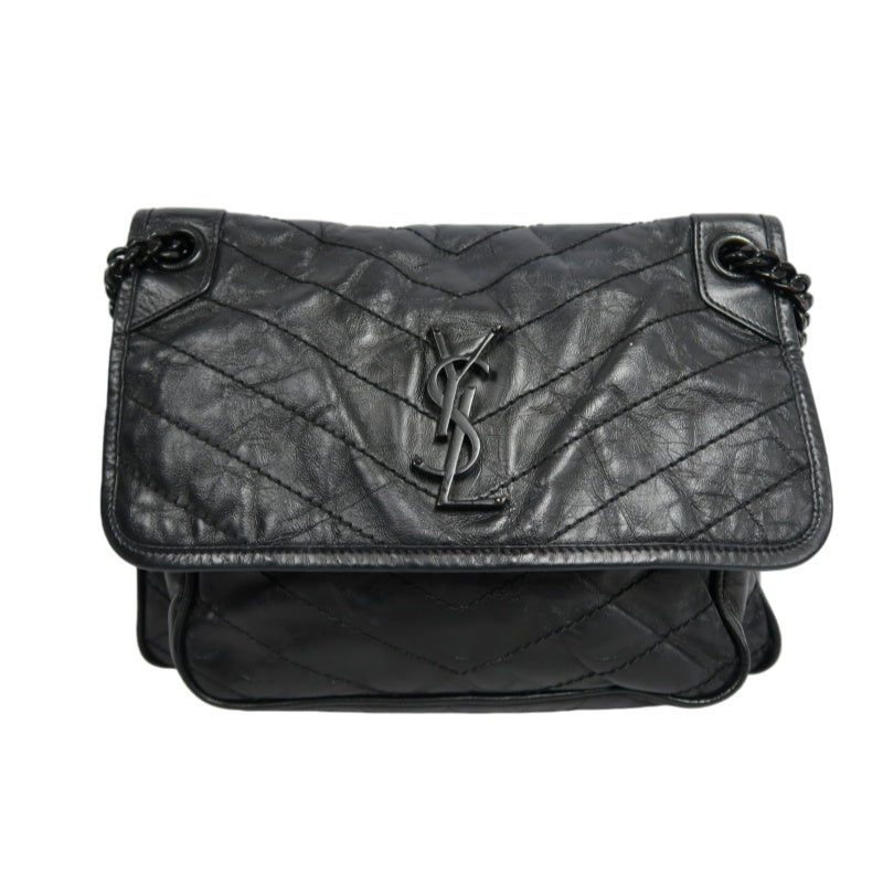 YVES SAINT LAURENT Black Waxed Leather NIKI Medium Shoulder Bag