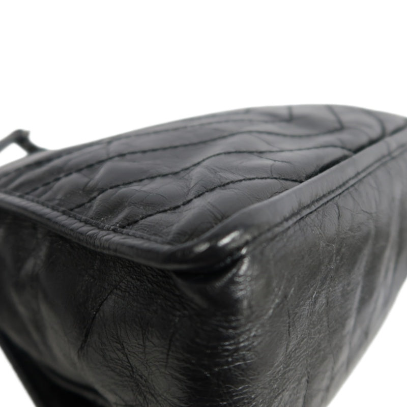 YVES SAINT LAURENT Black Waxed Leather NIKI Medium Shoulder Bag