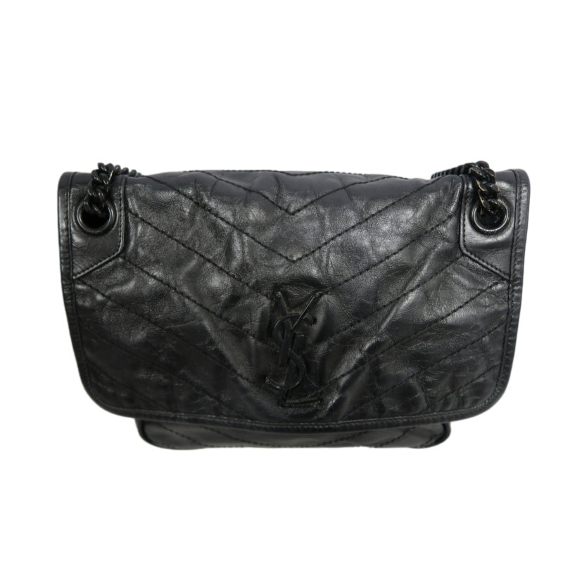 YVES SAINT LAURENT Black Waxed Leather NIKI Medium Shoulder Bag