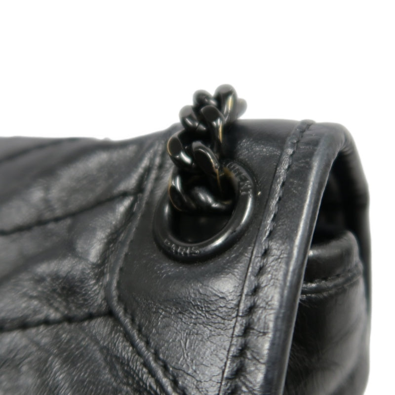 YVES SAINT LAURENT Black Waxed Leather NIKI Medium Shoulder Bag