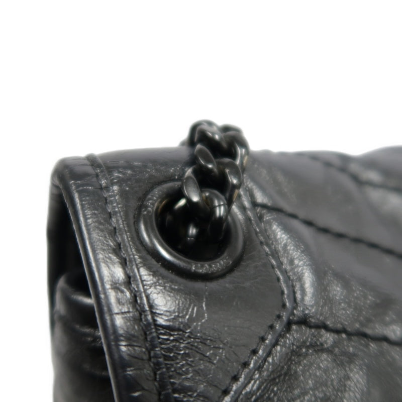 YVES SAINT LAURENT Black Waxed Leather NIKI Medium Shoulder Bag