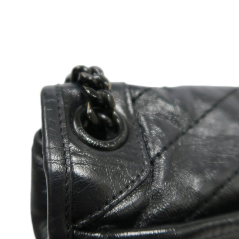 YVES SAINT LAURENT Black Waxed Leather NIKI Medium Shoulder Bag