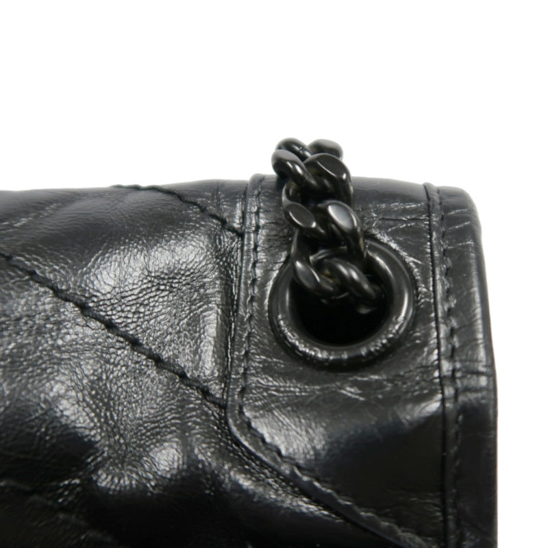 YVES SAINT LAURENT Black Waxed Leather NIKI Medium Shoulder Bag
