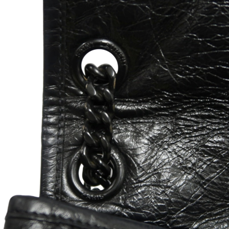 YVES SAINT LAURENT Black Waxed Leather NIKI Medium Shoulder Bag
