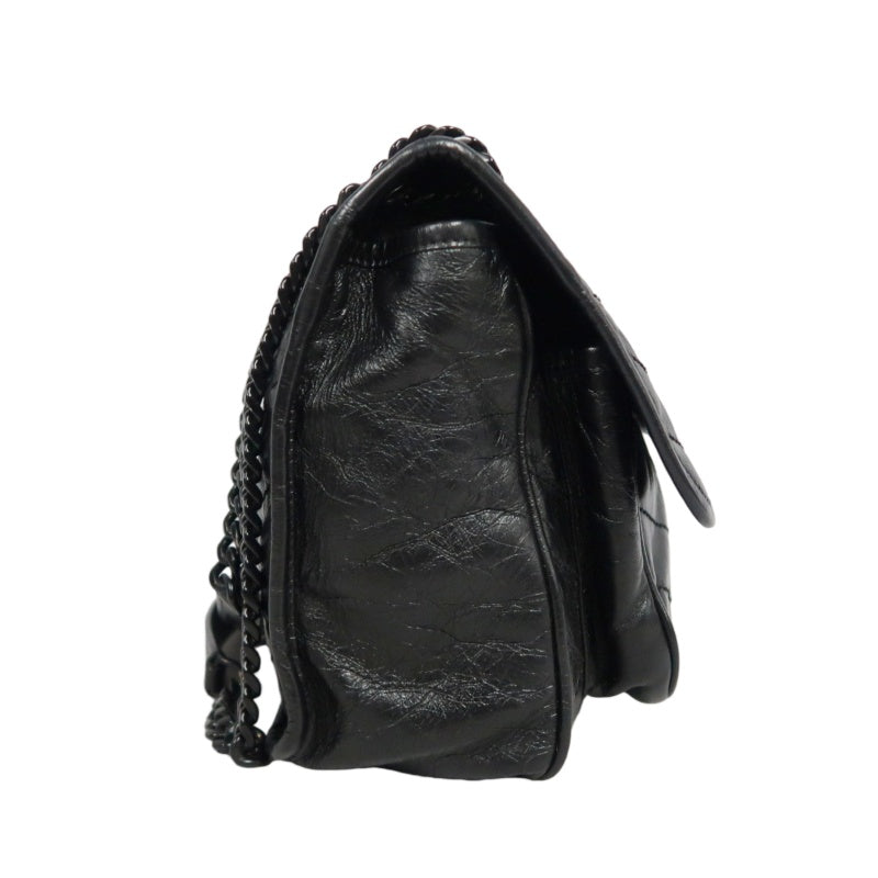 YVES SAINT LAURENT Black Waxed Leather NIKI Medium Shoulder Bag