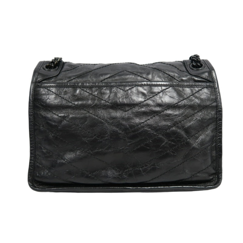 YVES SAINT LAURENT Black Waxed Leather NIKI Medium Shoulder Bag