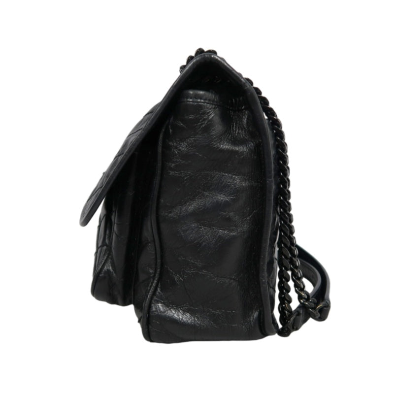 YVES SAINT LAURENT Black Waxed Leather NIKI Medium Shoulder Bag