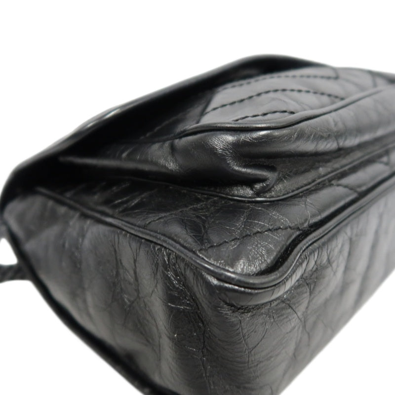 YVES SAINT LAURENT Black Waxed Leather NIKI Medium Shoulder Bag