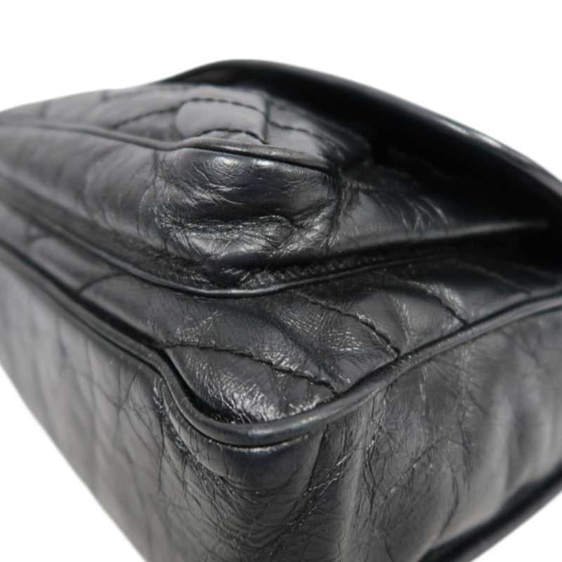 YVES SAINT LAURENT Black Waxed Leather NIKI Medium Shoulder Bag