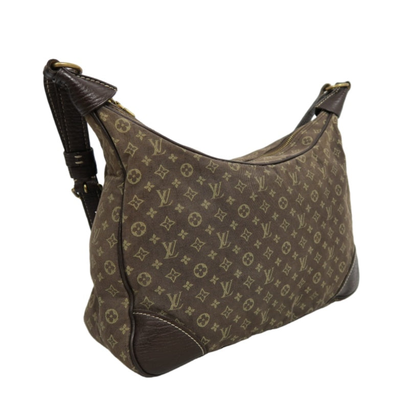 LOUIS VUITTON Monogram Mini Lin Boulogne Shoulder Bag Canvas Brown Leather Trim