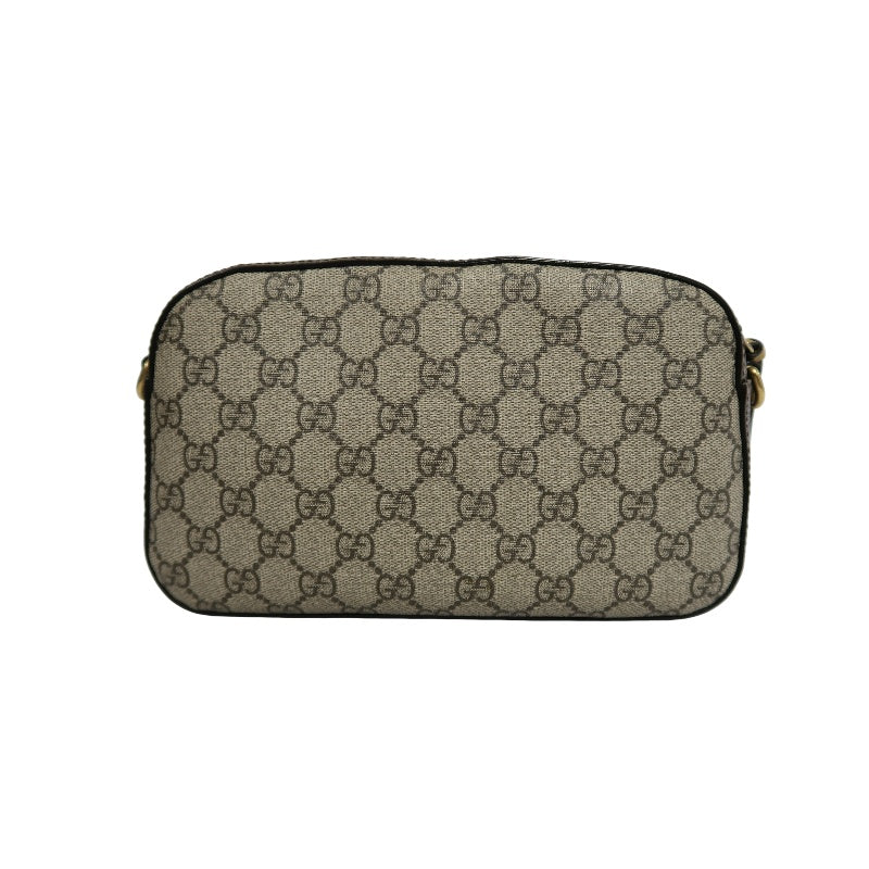 GUCCI GG Supreme Canvas Brown Tiger Head Camera Bag With Web Strap, Shoulder Crossbody Bag