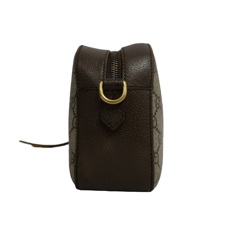 GUCCI GG Supreme Canvas Brown Tiger Head Camera Bag With Web Strap, Shoulder Crossbody Bag