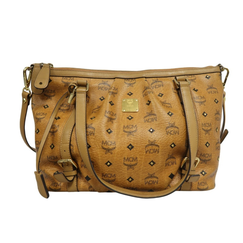 MCM Visetos Canvas Yellow Brown Tote Handbag Shoulder Bag, Comes With Shoulder Strap