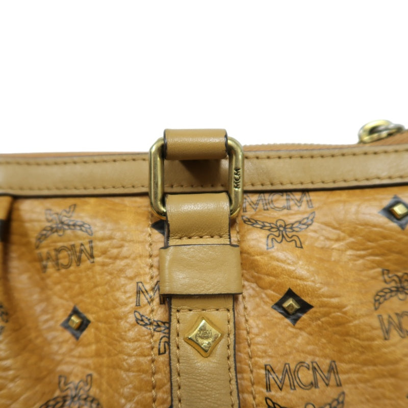 MCM Visetos Canvas Yellow Brown Tote Handbag Shoulder Bag, Comes With Shoulder Strap