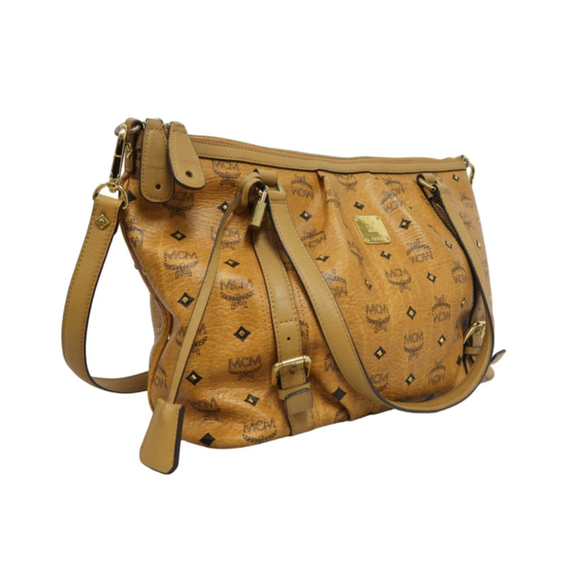 MCM Visetos Canvas Yellow Brown Tote Handbag Shoulder Bag, Comes With Shoulder Strap