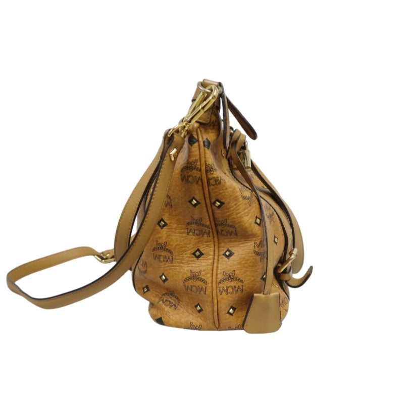 MCM Visetos Canvas Yellow Brown Tote Handbag Shoulder Bag, Comes With Shoulder Strap